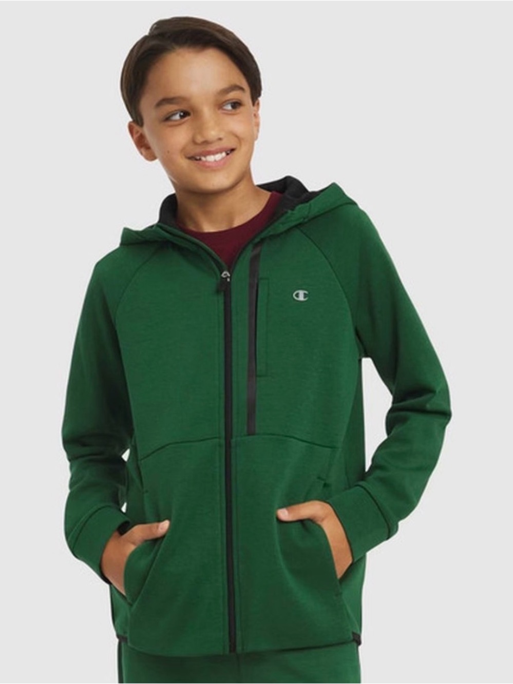 Champion Unisex Pine Green Full-Zip Diuble Knit Hooded Sweatshirt Medium NWT